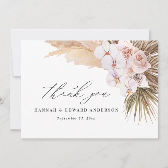 Pampas grass modern botanical bohemian wedding tha invitation (Front)
