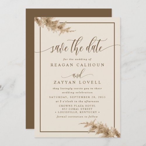Pampas Grass Modern Calligraphy Save The Date