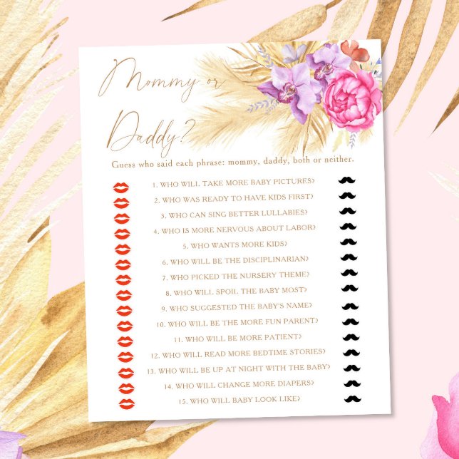 Pampas grass - mommy or daddy baby shower game (Creator Uploaded)