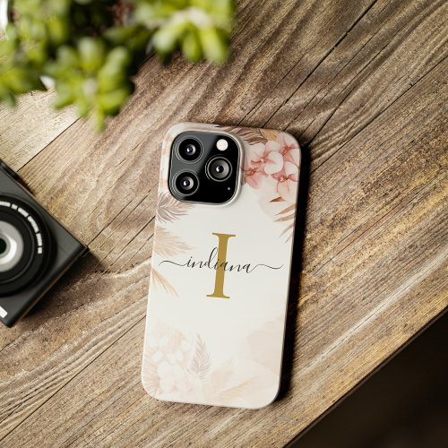 Pampas Grass Monogram Stylish Initial Terracotta iPhone 13 Pro Case