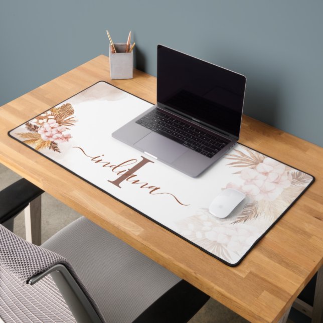 Pampas Grass Monogram Terracotta Name Custom Desk Mat (Office 2)