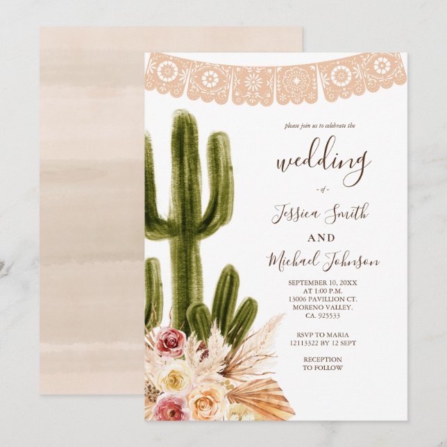 Pampas Grass Muted Tones Wedding Invitation (Front/Back)