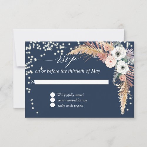 Pampas Grass Navy Blush Floral Twinkle Lights RSVP