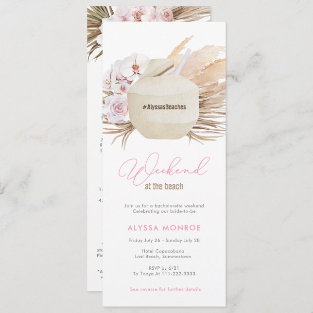 Pampas Grass Neutrals Beach Weekend Bachelorette Invitation (Front/Back)