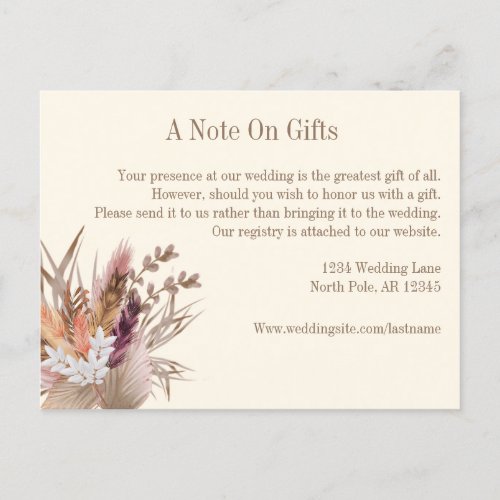 Pampas grass note on gifts postcard
