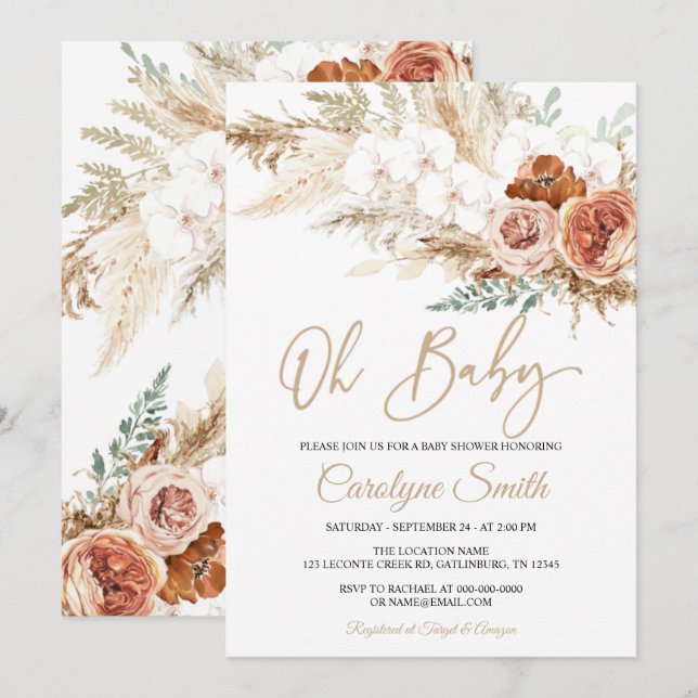 Pampas Grass Oh Baby Shower Invitation (Front/Back)