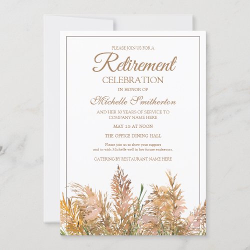 Pampas Grass on White Retirement Party Invitation