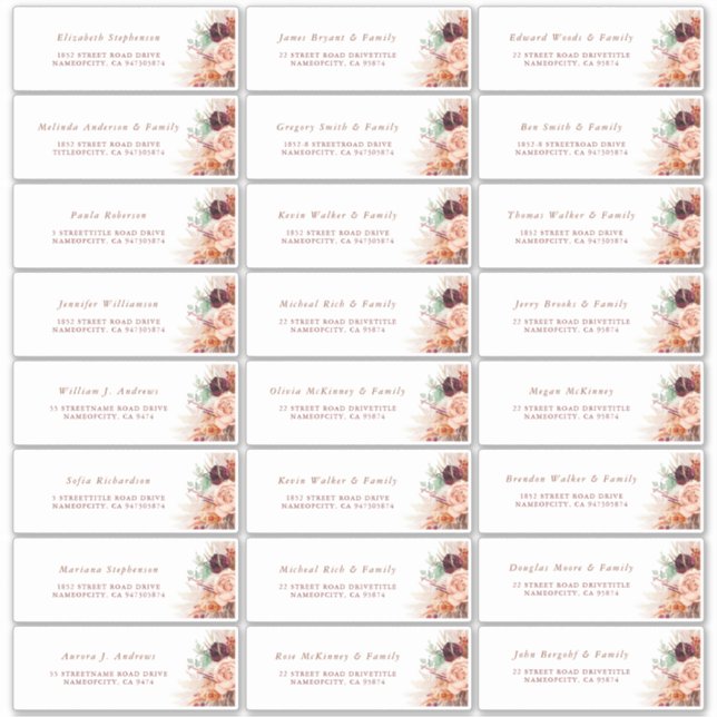 Pampas Grass Orange Individual Guest Address Label (Front)