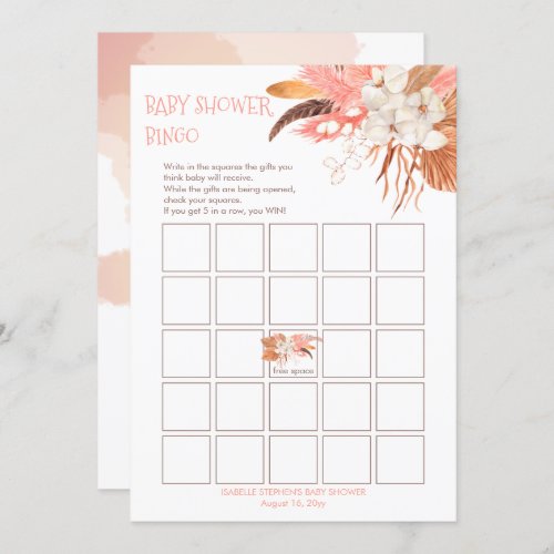 Pampas Grass Orchid Blooms Baby Shower Bingo Card