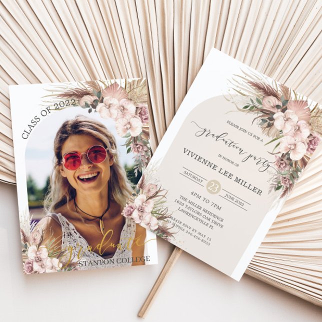 Pampas Grass Orchid Floral Arch Picture Graduation Invitation (Creator Uploaded)