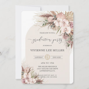 Pampas Grass Orchid Floral Arch Picture Graduation Invitation
