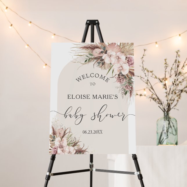 Pampas Grass Orchid Floral Baby Shower Welcome Foam Board (In Situ (Stand))