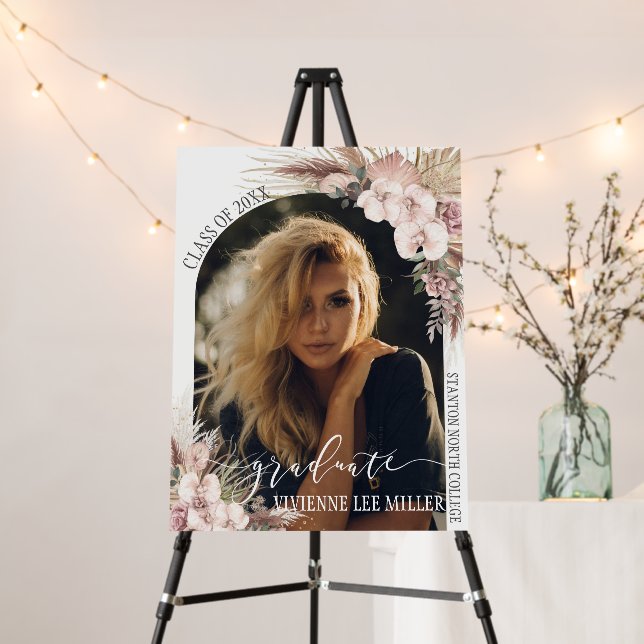 Pampas Grass Orchid Floral Photo Graduation Party Foam Board (In Situ (Stand))