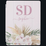Pampas grass, orchid, tropical foliage script text iPad smart cover<br><div class="desc">Pampas grass,  orchid,  tropical foliage script text personalized name and initial design.</div>
