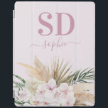 Pampas grass, orchid, tropical foliage script text iPad smart cover<br><div class="desc">Pampas grass,  orchid,  tropical foliage script text personalized name and initial design.</div>