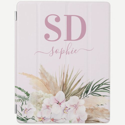 Pampas grass, orchid, tropical foliage script text iPad smart cover
