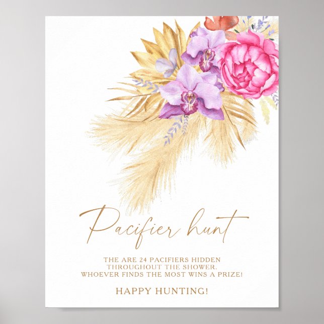 Pampas grass - pacifier hunt baby shower game poster (Front)