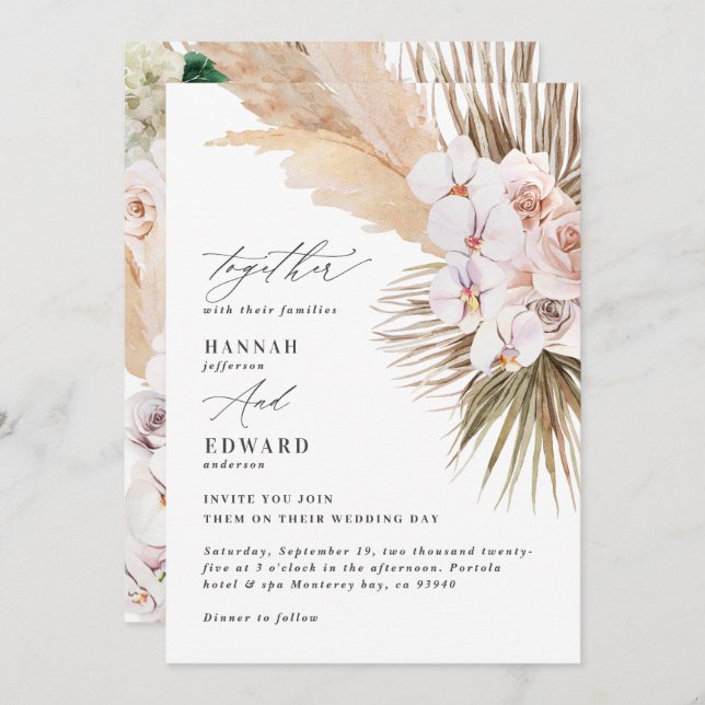 Pampas grass palm foliage orchid modern rustic (Front/Back)