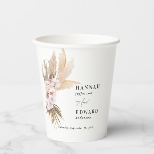 Pampas grass palm foliage orchid rustic wedding paper cups