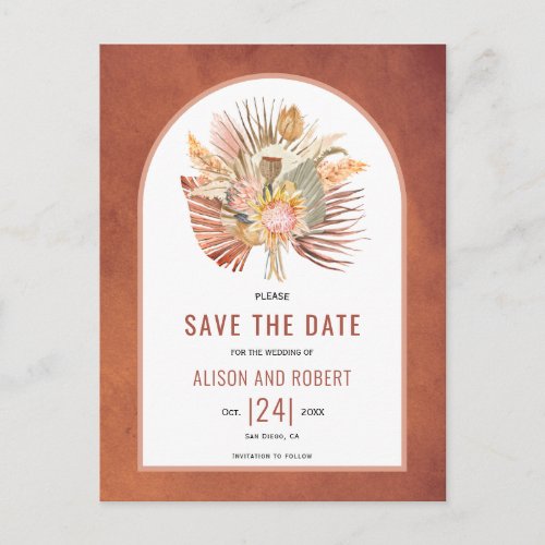 Pampas grass palm leaves tropical Save the Date Postcard