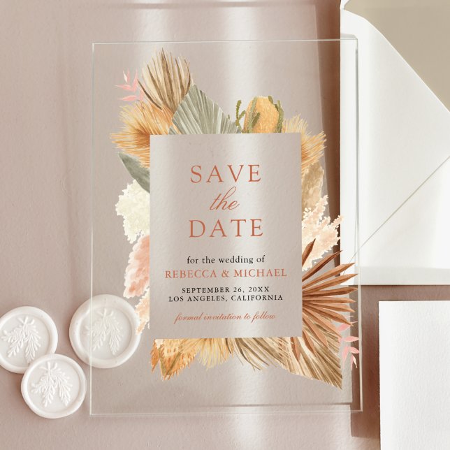 Pampas Grass Palm Leaves Wedding Save the Date (Creator Uploaded)
