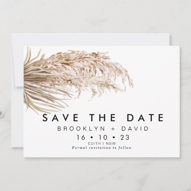 Pampas Grass Palm Wedding Save The Date Card (Front)