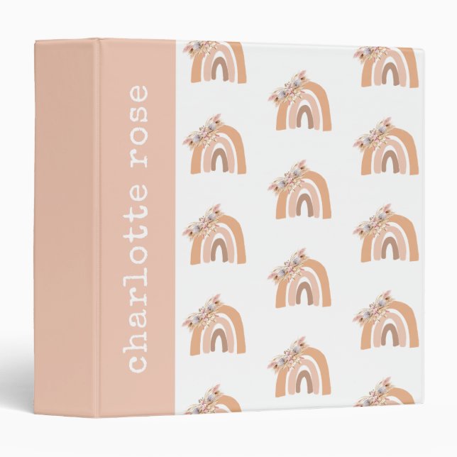 pampas grass pastel boho rainbow 3 ring binder (Front/Spine)