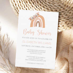 Pampas Grass Pastel Pink Rainbow Baby Shower Invitation