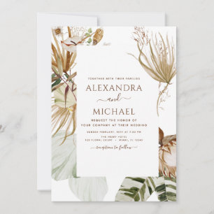 Pampas Grass Photo Bohemian Boho Tropical Wedding Invitation