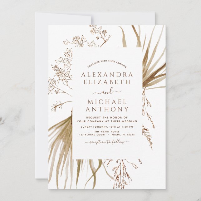 Pampas Grass Photo Bohemian Boho Wedding Invitation (Front)