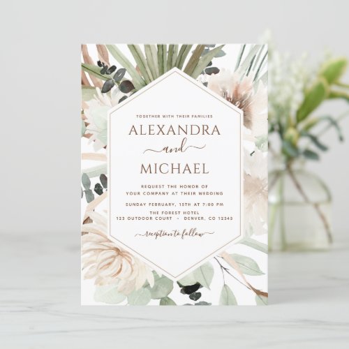 Pampas Grass Photo Bohemian Boho Wedding Invitation