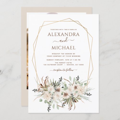 Pampas Grass Photo Boho Eucalyptus Wedding Invitation