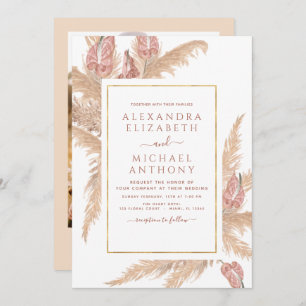 Pampas Grass Photo Boho Tropical Wedding Invitation
