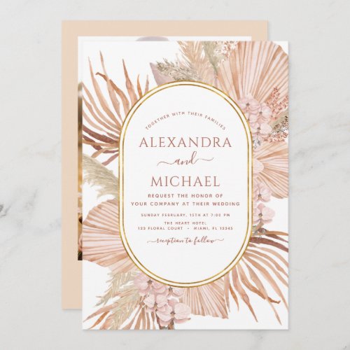 Pampas Grass Photo Boho Tropical Wedding Invitation