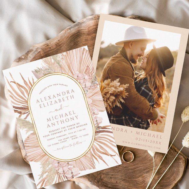 Pampas Grass Photo Boho Tropical Wedding Invitation (Creator Uploaded)