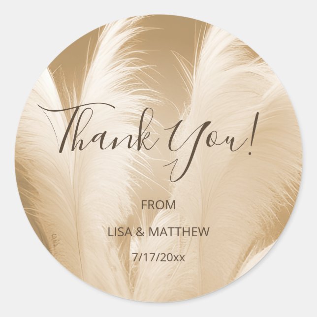 Pampas Grass Photo Thank You Classic Round Sticker (Front)