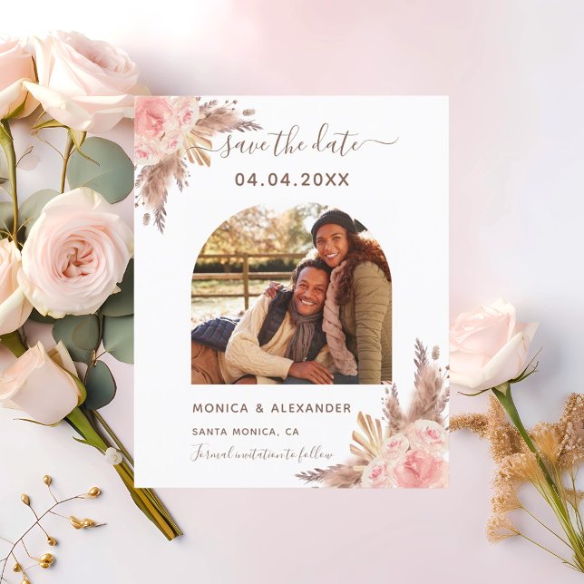 Pampas grass photo wedding Save the Date card (Creator Uploaded)