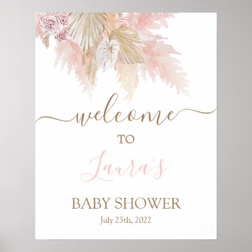 Pampas Grass Pink Baby Shower Welcome sign