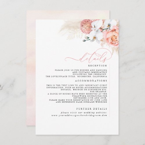 Pampas Grass Pink Blush Wedding Details Enclosure Card