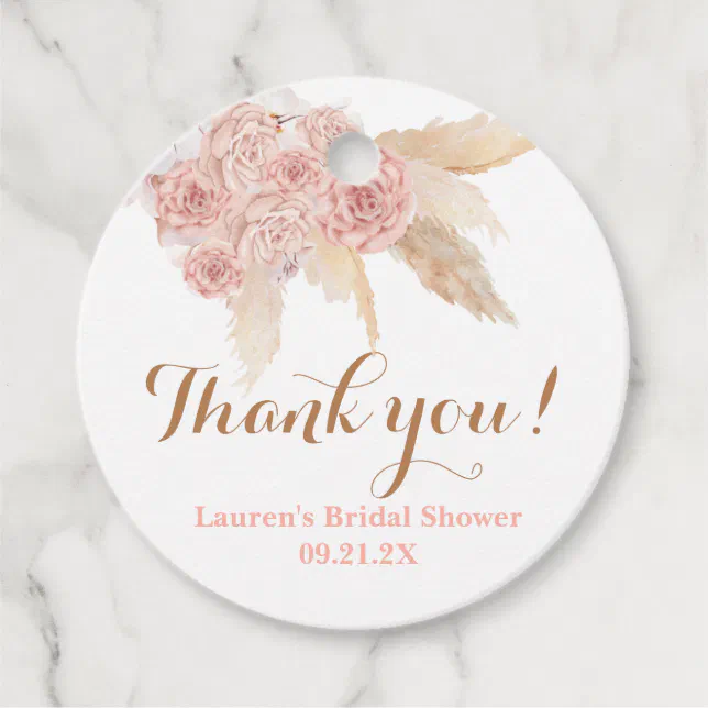 Pampas Grass Pink Boho Bridal Shower Favor Tags | Zazzle