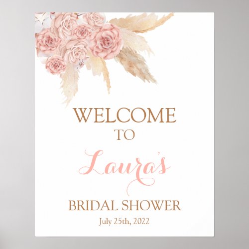 Pampas Grass Pink Boho Chic Bridal Welcome sign