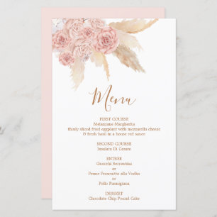 Pampas Grass pink Boho Chic Menu Card