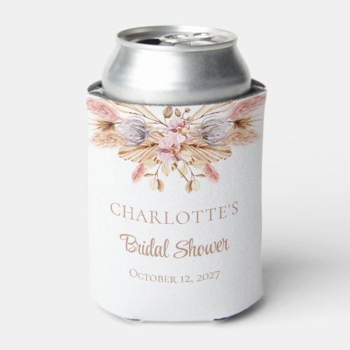 Pampas Grass Pink Boho Floral  Bridal Shower Can Cooler