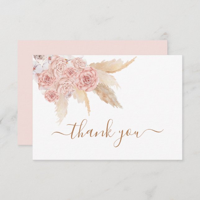 Pampas Grass Pink boho thank you Note Cards (Front/Back)