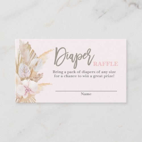 Pampas Grass pink Diaper Raffle Enclosure Card