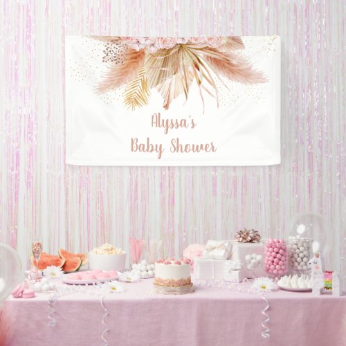 Pampas Grass Pink Floral Baby Shower Banner