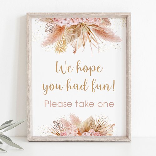 Pampas Grass Pink Floral Baby Shower Favor Sign