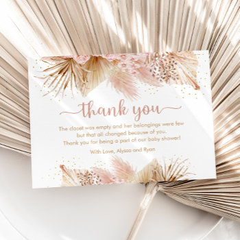 Pampas Grass Pink Floral Baby Shower Thank You Card by LittlePrintsParties at Zazzle