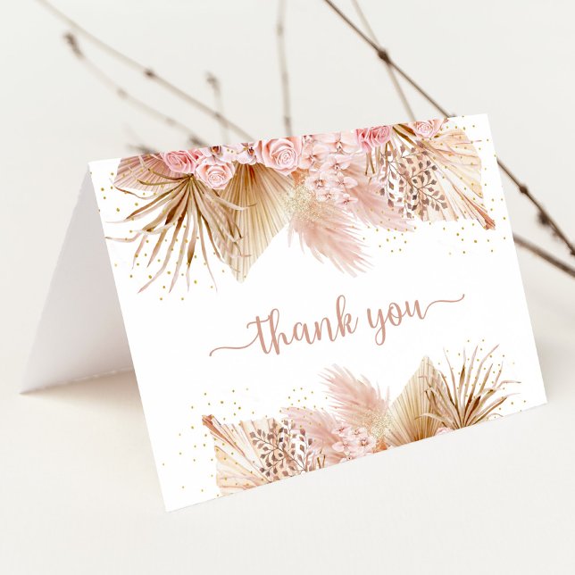 Pampas Grass Pink Floral Baby Shower Thank You Card (Creator Uploaded)