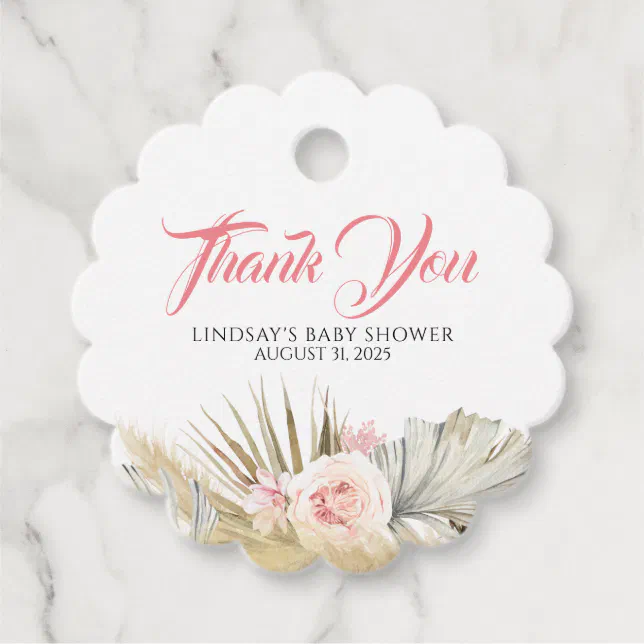 Pampas Grass Pink Floral Baby Shower Thank You Favor Tags | Zazzle